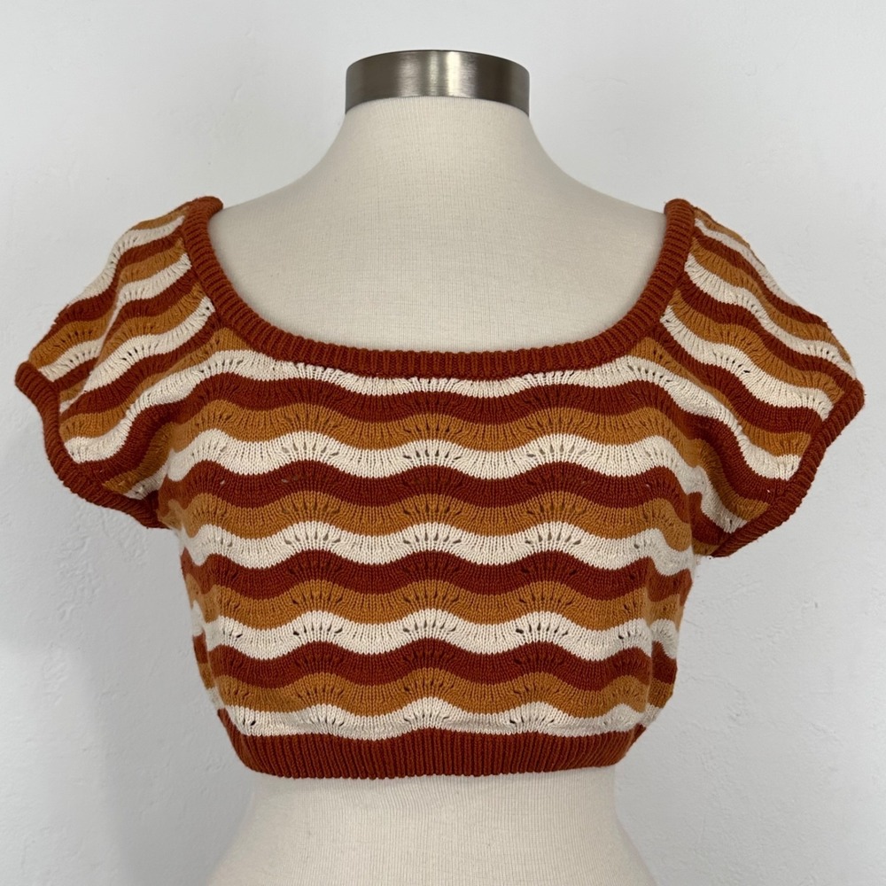 Women Festival Boho Hippie Retro Knit Top Small Cropped Chevron Beachy Coastal